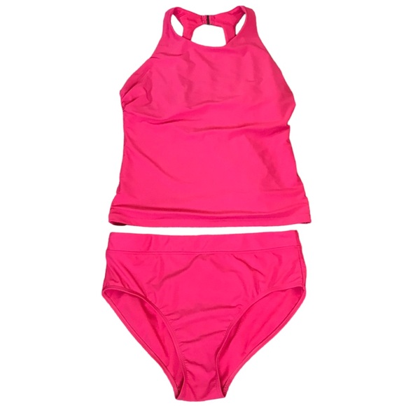 Womens Laguna Size Medium 2 Piece Coral High Neck Tankini Moderate Coverage Suit - Picture 5 of 10